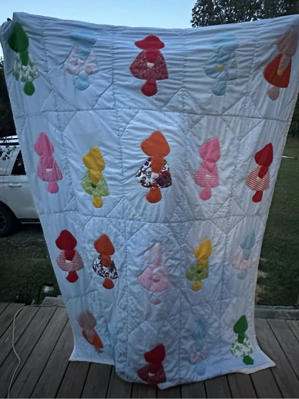 Vintage Handmade Patchwork Sunbonnet Sue Quilt - Multi Color
